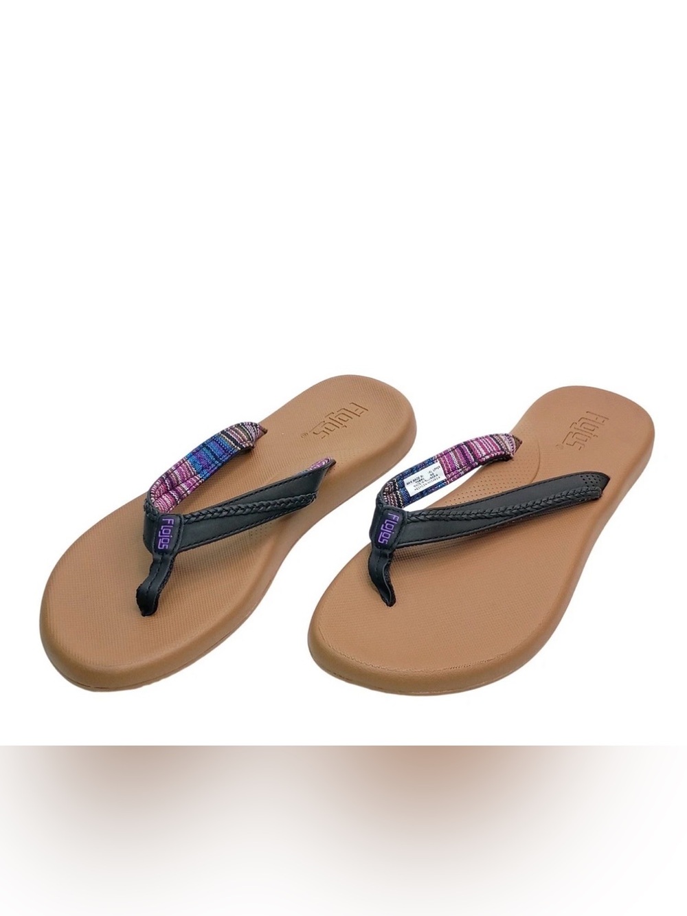 Flojos Womens Fiesta Flip Flop Black Multi Color Woven Fabric Strap Sandals Sz 7